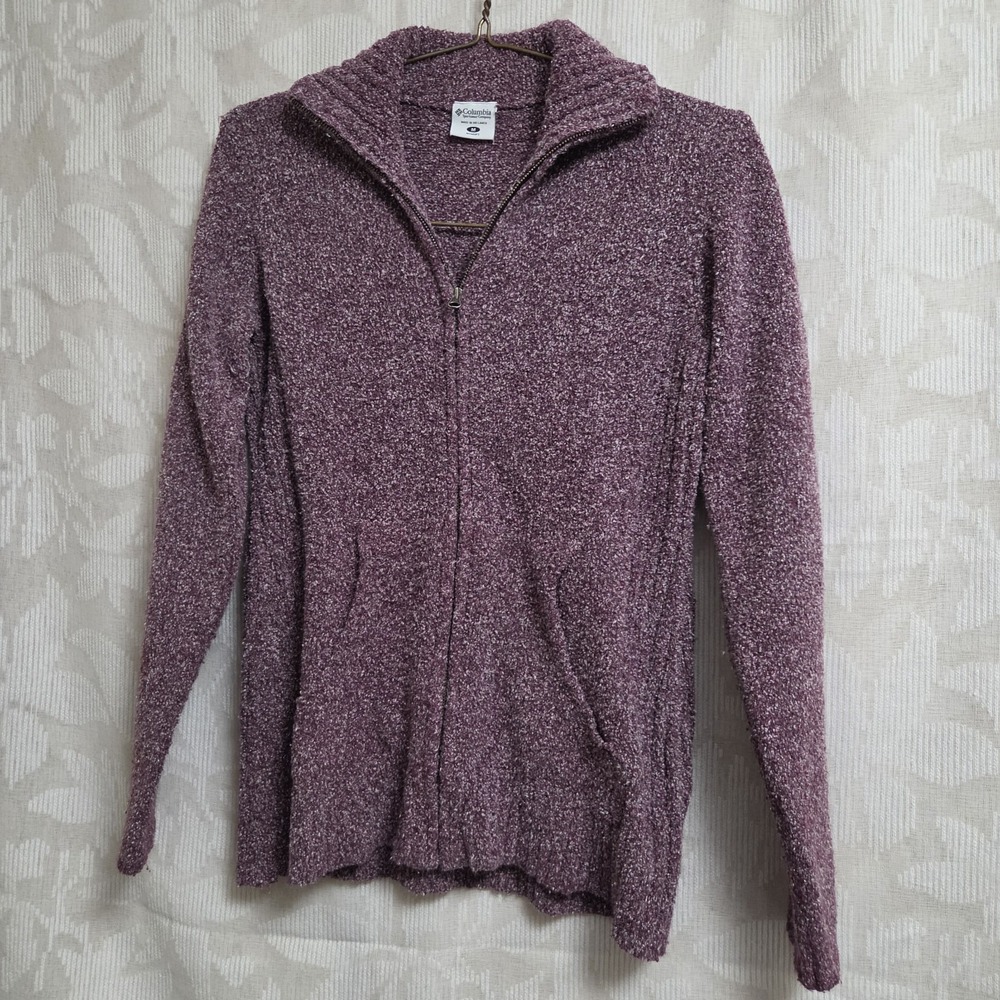 Columbia Womens M Full Zip Knit Sweater Purple Plum Jacket Cabincore Camp Sport